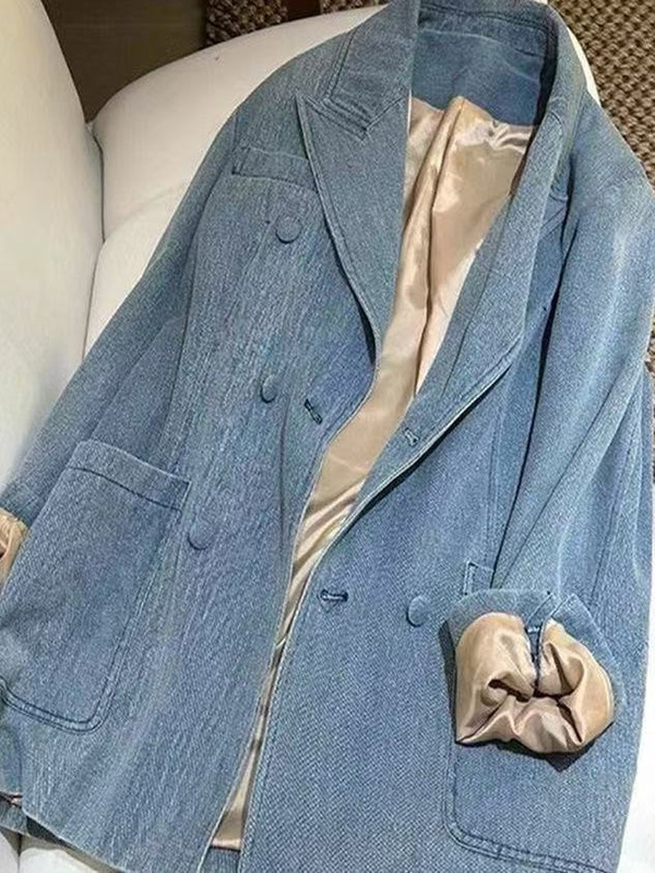 Blue Suit Denim Jacket for Women Early Autumn New Style Super Good-Looking High-End Retro Casual Loose Small Person