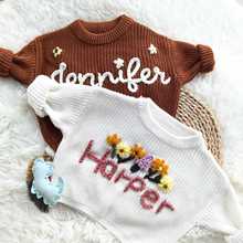 Etsy手工刺绣名字儿童毛衣纯棉婴儿男女绣花圣诞生日diy跨境ins