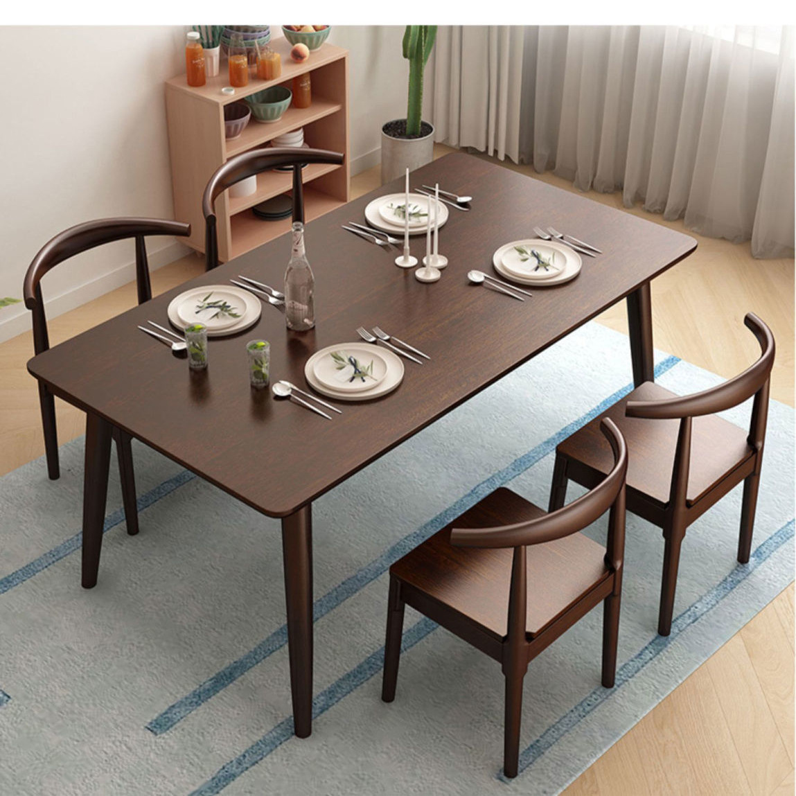 Walnut All-Natural Wood Dining Table for Home Use, Rectangular Eating Table, Solid Wood Small Apartment Modern Minimalist Dining Table and Chair Set