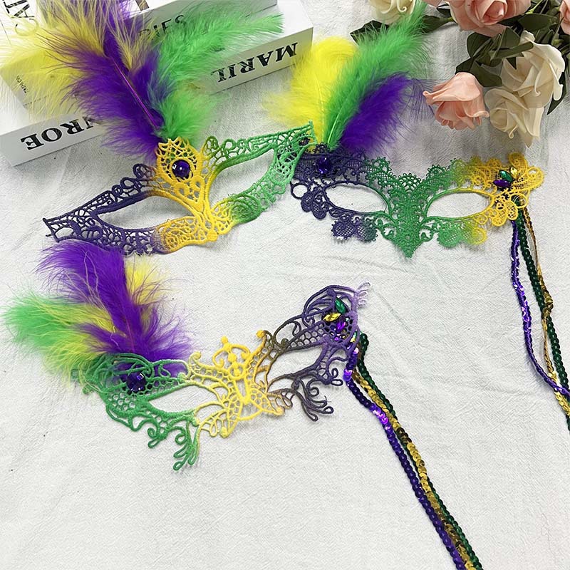 Amazon máscara de carnaval transfronterizo mitad cara encaje bordilla perforación adornos de baile plumas máscaras de ojos joyas de fiesta