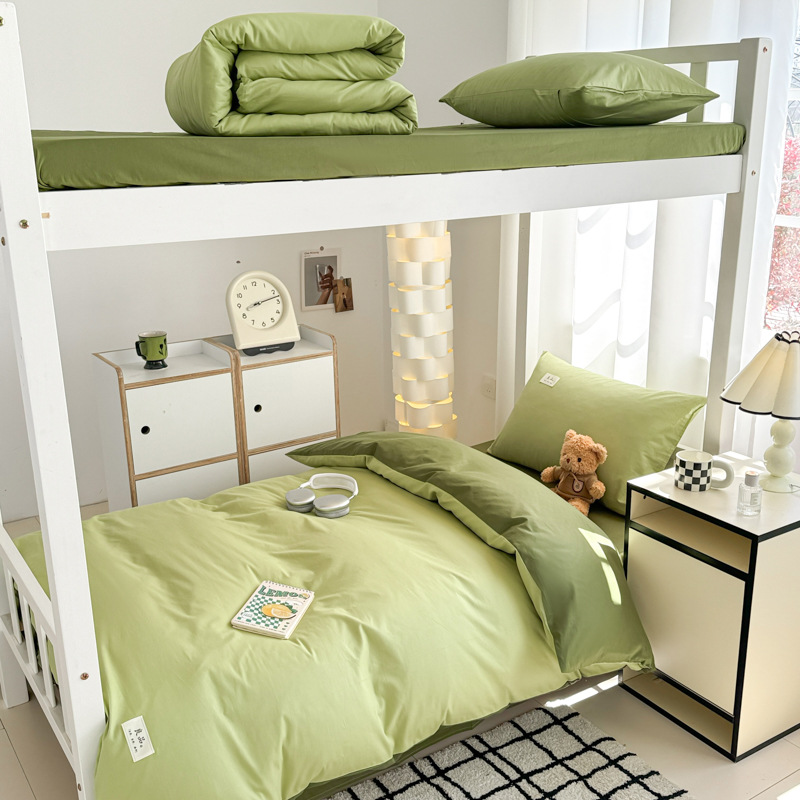 Verano de algodón simple cama de estudiante traje de tres piezas de algodón 2025 nuevo dormitorio individual funda de edredón traje de cuatro piezas