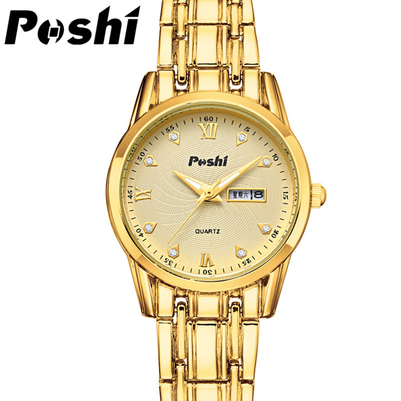 Poshi reloj de mujer nueva moda correa de acero inoxidable doble calendario reloj de mujer reloj de cuarzo venta al por mayor entrega de una pieza