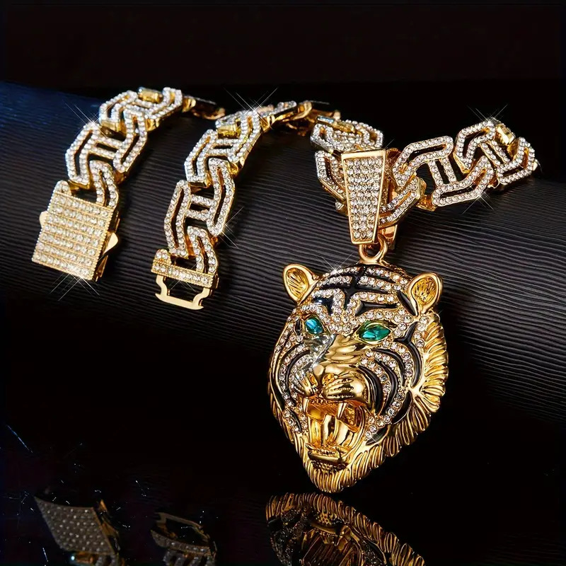 Collana catena cubana da uomo con pendente testa di tigre_voghion.com