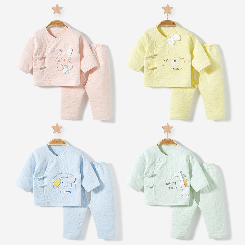 Ropa de bebé recién nacido Otoño e Invierno recién nacido acolchado cálido split algodón fino tocando fondo monje otoño ropa bebé ropa interior traje