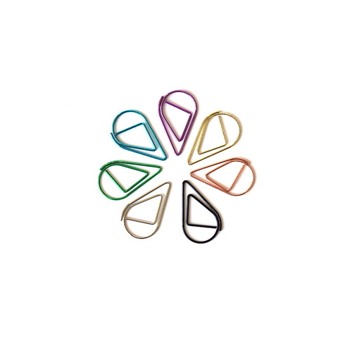 Cute small water drop shape paper clip wholesale metal bookmark color paper clip message holder book page holder