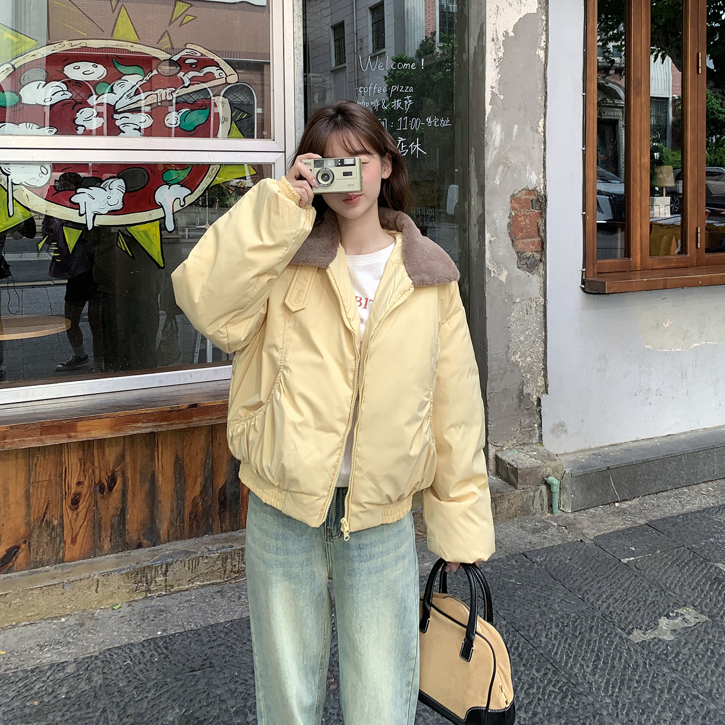 2025 invierno nuevo estilo coreano suelto engrosado abrigo de algodón caliente chaqueta de algodón de cuello de cabello corto