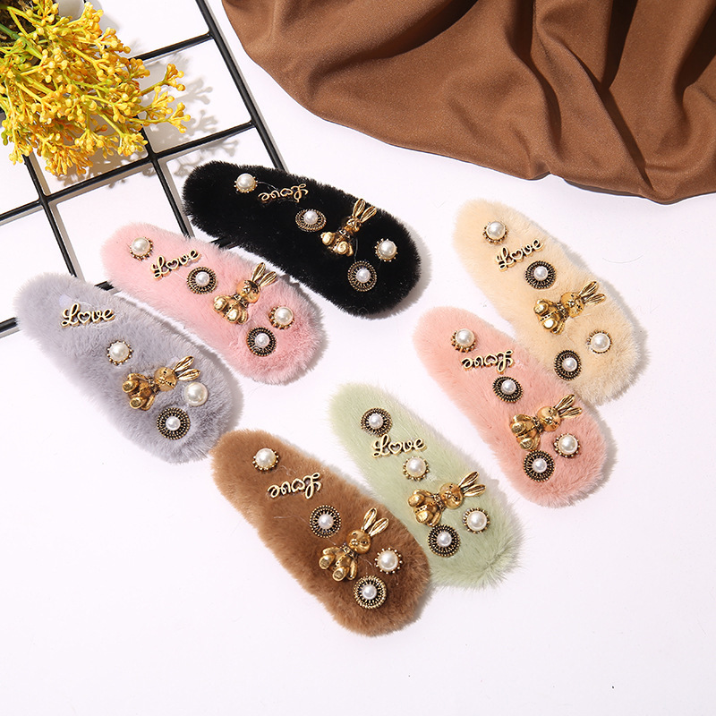 Corea del Sur Dongdaemun Otoño e Invierno mismo estilo de Metal Conejo BB clip cuadrado accesorios para el cabello dulce clip lateral personalidad del todo partido Bangs clip