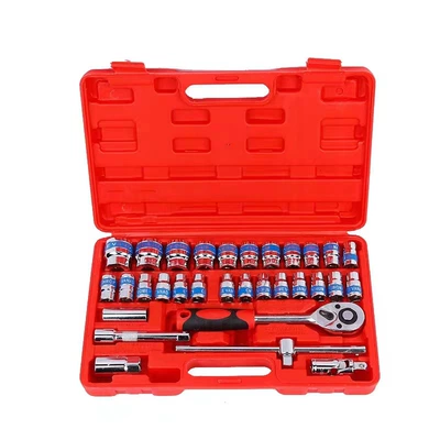 Wholesale 32-piece socket wrench set auto repair machine ratchet wrench 1/2 big fly fast wrench socket tool (Mühərrik tənzimləmə alətləri) - red-box-blue-belt-32-piece-set-a-6-sets