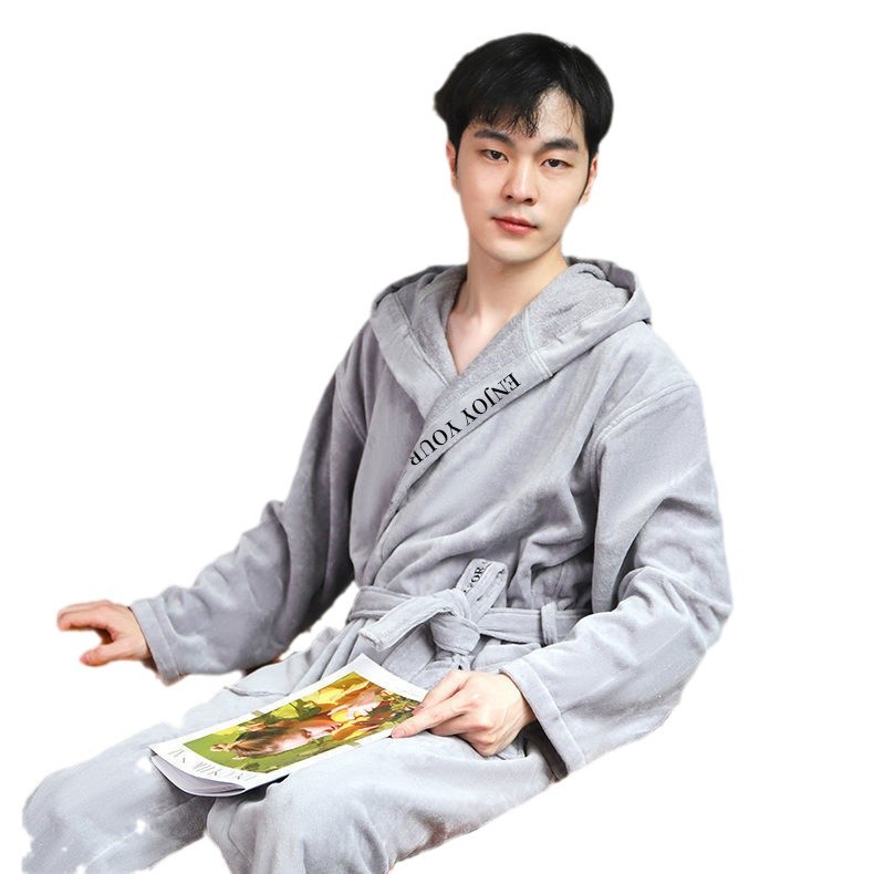 순면 목욕 가운 흡수성 타월 소재 커플 남녀 목욕 타월 가을과 겨울 따뜻한 잠옷 롱 올 시즌 유니버설