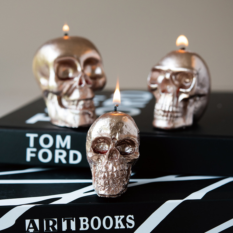 Ventas transfronterizas calientes de oro rosa de alto nivel de cráneo vela vela decoración adornos de Halloween al por mayor regalos de acompañantes