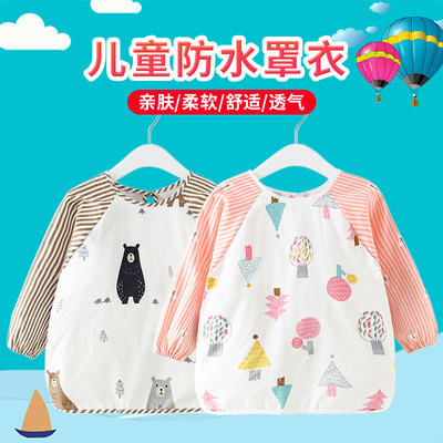 儿童罩衣长袖春夏男女宝宝吃饭防脏防水灯芯绒婴儿纯棉外穿衣批发|ru