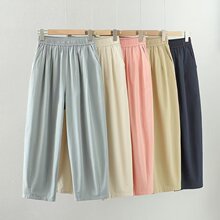 日系森女 糖果色 松紧腰休闲裤女士长裤批发潮