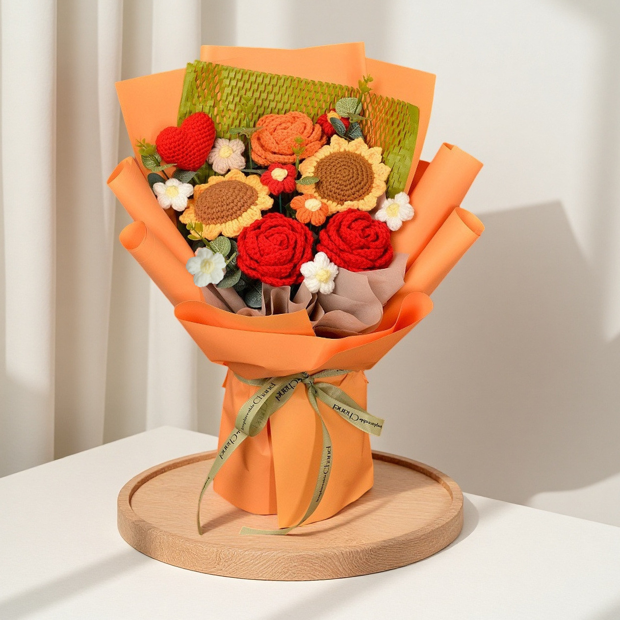 Ramo de lana femenina de cumpleaños, producto práctico terminado, tulipán rosa, ganchillo hecho a mano, paquete de material de bricolaje al por mayor