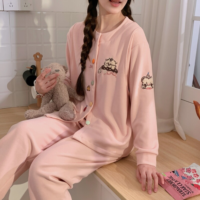 2026 Autumn/Winter Island Velvet Maternity Pajamas with Fleece for Pregnant and Postpartum Women, Suitable for Breastfeeding, Homewear Set