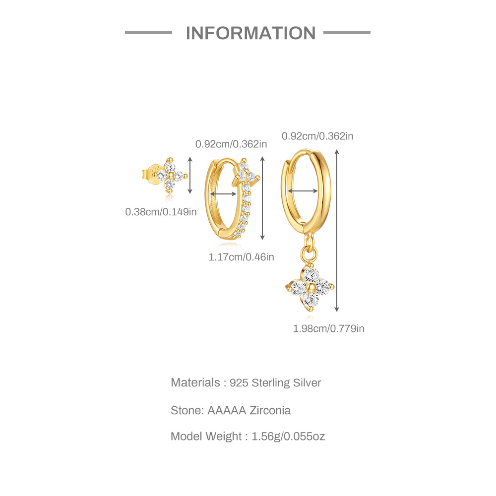 6g Weight 925 Sterling Silver Ear Needle Material Earrings Classification 3 Pieces Quantity Holiday, Travel, Daily Occasion 925 Sterling Silver Material Geometric Pattern Women's Gender Plating Design Simple Style Style 3 Pieces 925 Sterling Silver Geometric Earrings 4