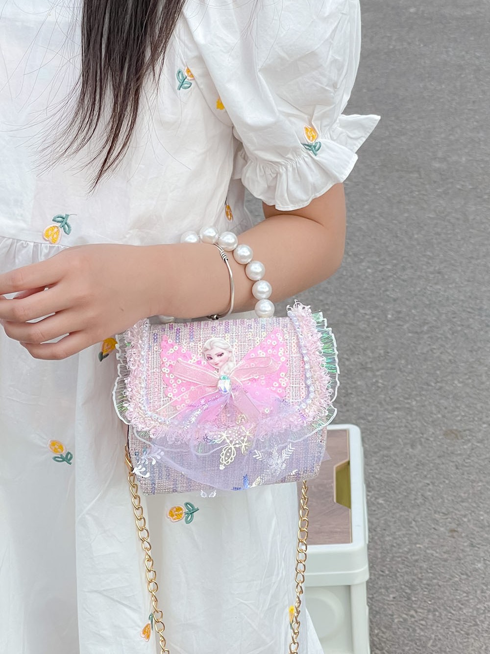 Girls' Bags, Pearl Handbags, Small Chanel-Style Handbags, Shoulder Bags, Accessories, Princess Bags, Portable for Kindergarten Wear