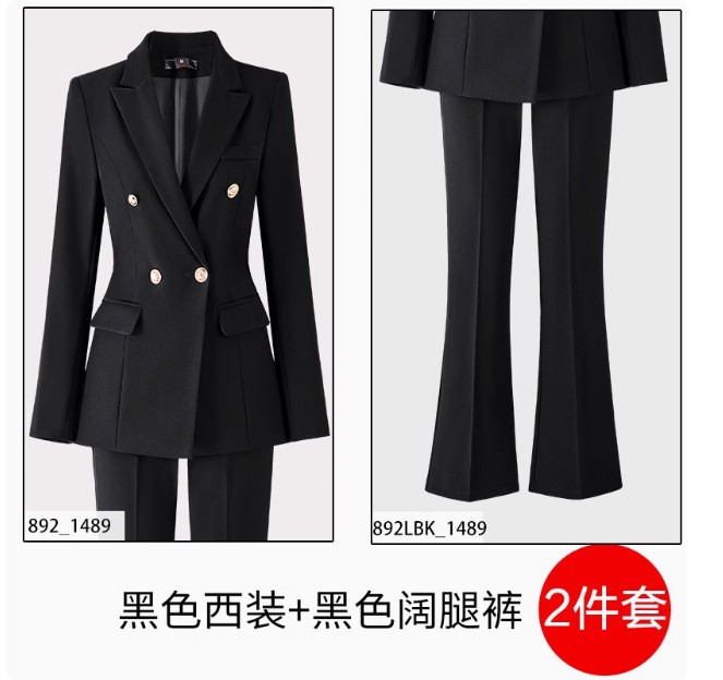Amy892 long-sleeved black suit + black wide-leg pants