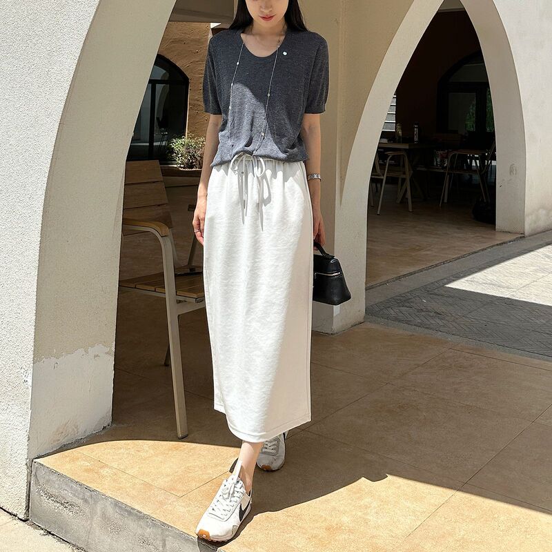 Extremely Comfortable! Lyocell Tencel Back Slit Straight Skirt Mid-Length Skirt Petite Casual Sports Skirt