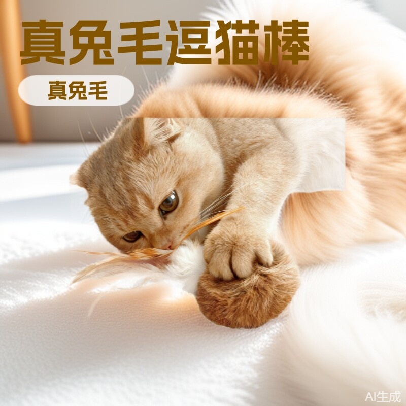 真兔毛球丰容玩具宠物猫咪解闷神器小猫羽毛逗猫棒幼猫猫玩具益智
