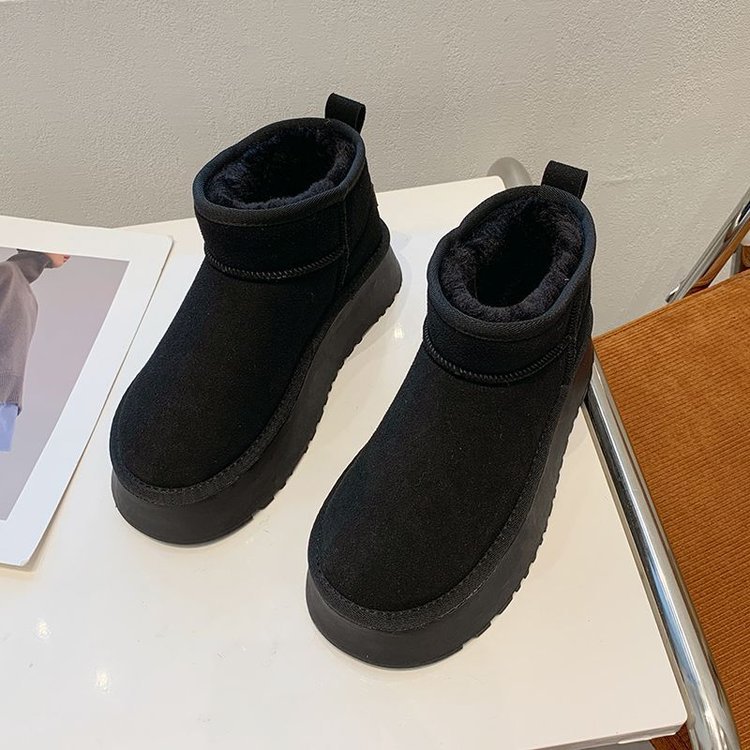 Show de amor ~ Botas de nieve para mujer, invierno 2024, nuevo estilo, plataforma de suela gruesa, piel, botas de lana cálidas