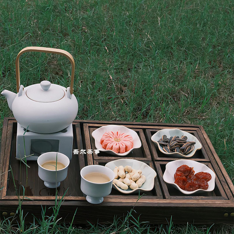 茶屋器中国式ティーポット温茶茶器家庭用屋外午後茶菓子皿実木茶皿セット|undefined