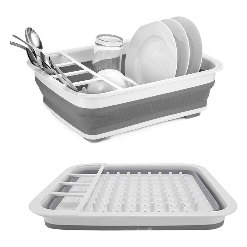 Estante de tazón de agua retráctil plegable estante de almacenamiento de cocina drenaje de plástico cesta de lavado de vegetales plato palillos cuchillo estante de almacenamiento