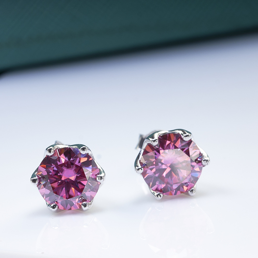 1CT * 2 azul rosa color plata esterlina pendientes de piedra de moissanita de prueba de penetración transfronteriza TK en stock