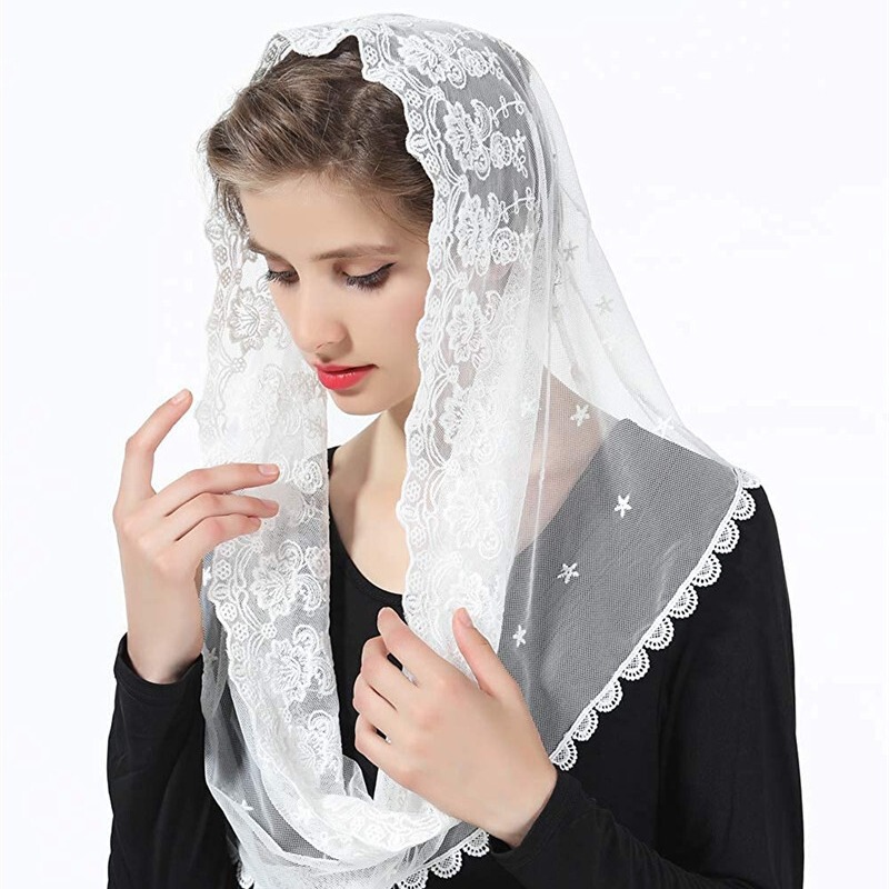 Wedding Veil Headdress Bride Muslim Wedding Embroidered Veil Lace Shawl Women's Mesh Black Ivory Wholesale