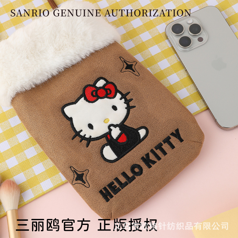 三丽鸥正版授权冬季毛绒斜挎包可爱Kitty新款麂皮压花手机包|undefined