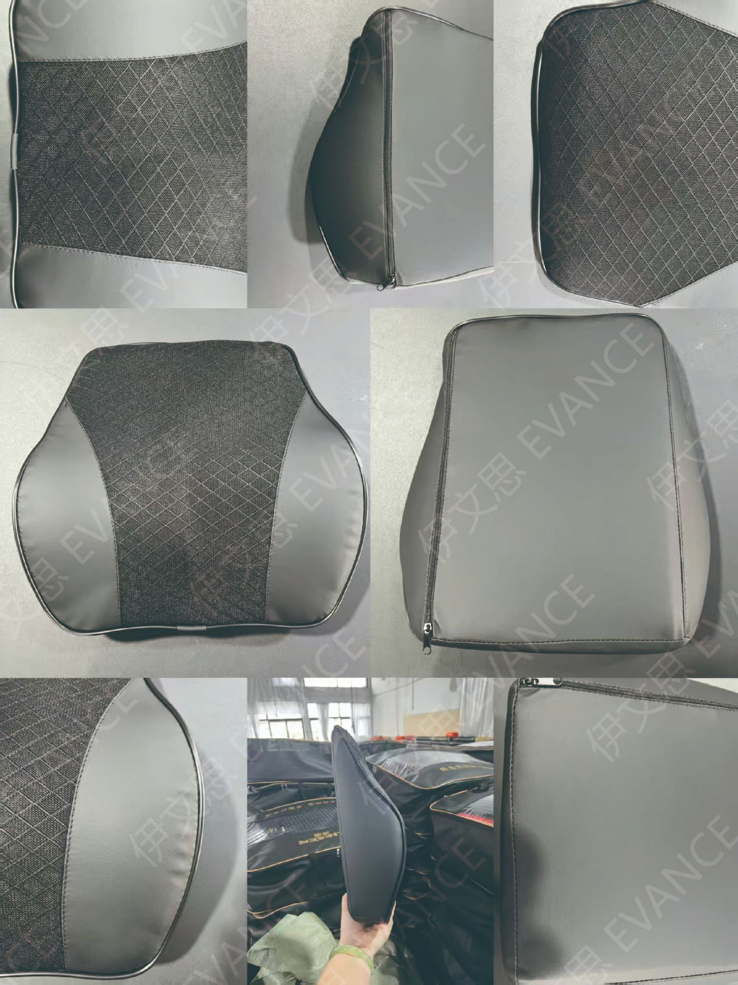 Cross-Border Car Headrest and Lumbar Support Pillow, Memory Foam Car Lumbar Support, Leather Mesh Large Headrest and Lumbar Support
