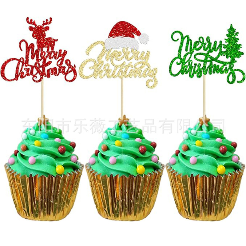 クリスマスケーキデコレーションクリスマスツリーサンタクロースグリッター紙ケーキインサートベーキングケーキフラグインサート|undefined