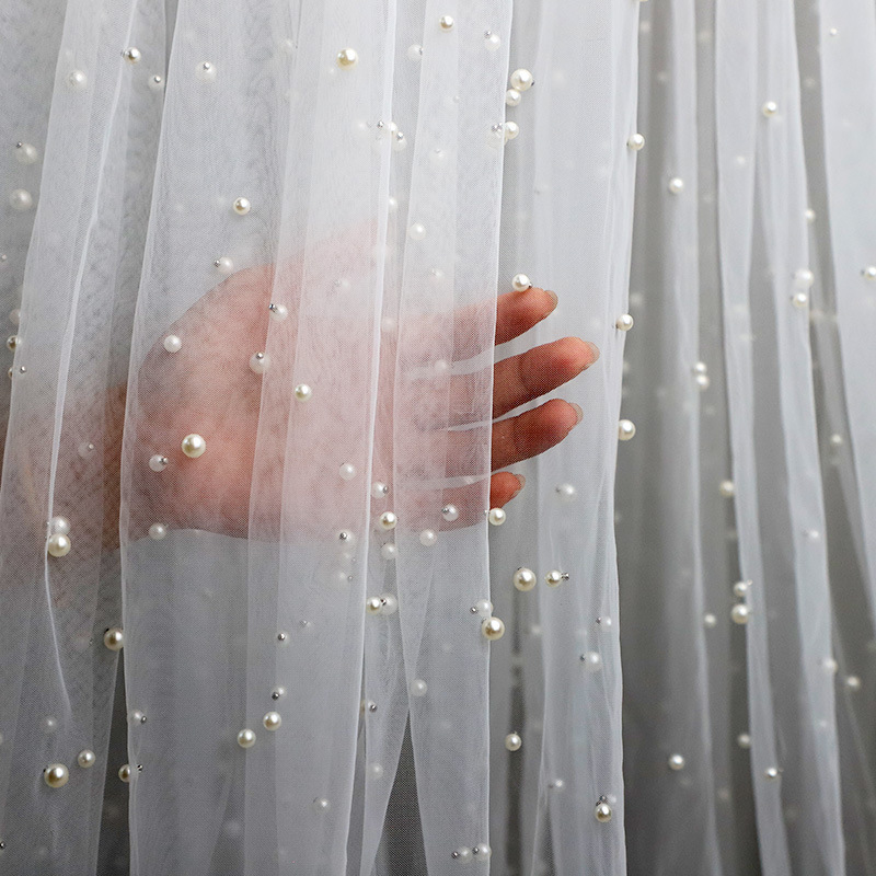 Pearl Mesh Fabric Is Heavily Handcrafted for Wedding Dresses and Skirts, Ultra-Fine Beaded Soft Gauze Fabric Wholesale