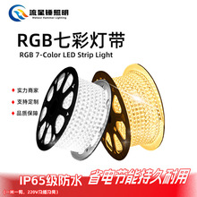 220V高压5050RGB灯带户外防水七彩渐变灯条亮化广告牌灯室外