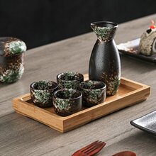 日式陶瓷清酒壶套装酒瓶小酒杯酒具配木托分酒器商用礼品跨境外贸
