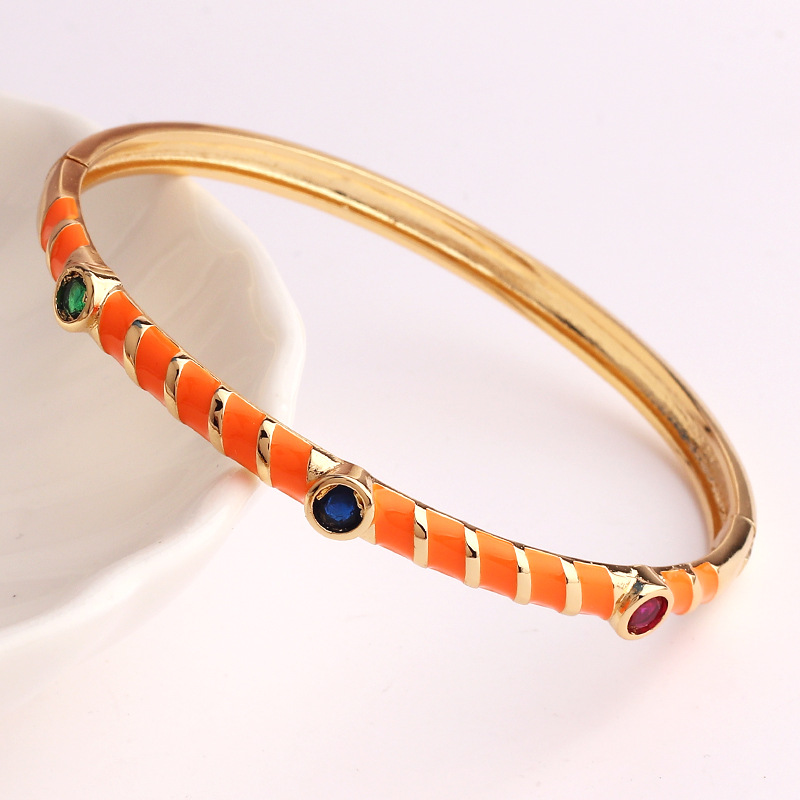Sweet Geometric Copper Enamel Zircon Bracelets 1 Piece