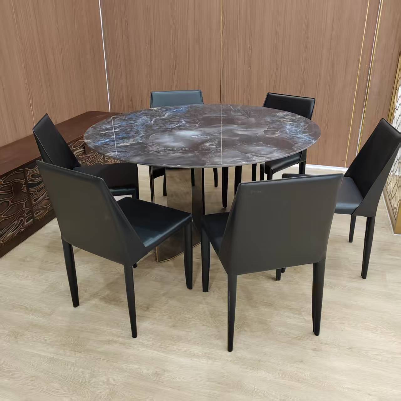 Italian Light Luxury Slate Dining Table and Chair Combination Modern Simple Round Dining Table Hotel Banquet Dining Table and Chair Package