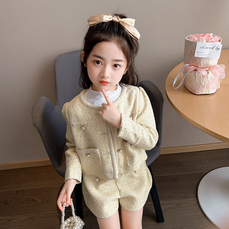 가을과 겨울 세트 소녀 향긋한 스타일 2024 새로운 어린이 유행 사교계 스타일 탑 2 피스 서양식 봄과 가을 원피스