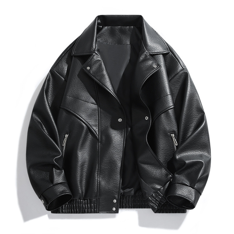 Solid Color American Retro Leather Jacket Men's Motorcycle New Leather Jacket Men's Pu Jacket Spring and Autumn Loose Trendy Solid Color American Retro Leather Jacket Men's Motorcycle New Leather Jacket Men's Pu Jacket Spring and Autumn Loose Trendy