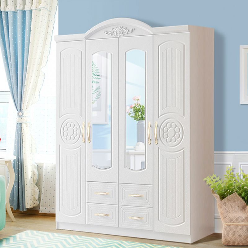 Wardrobe Solid Wood with Mirror Three-Door Four-Door Modern Simple Economical Bedroom Wardrobe Children's White Large Wardrobe