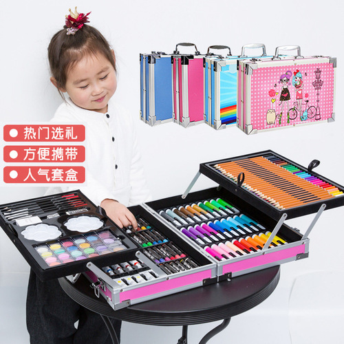 200PC Painting Set Children's Painting Tools Set Student Wax Crayon Watercolor Pen Set Children's Day Gift Box 