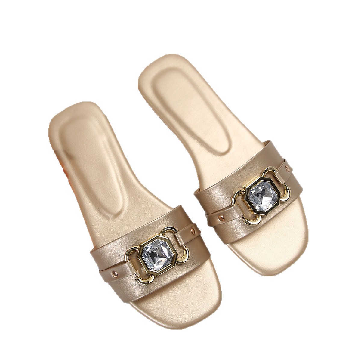 Sandalias Planas de Punta Cuadrada para Mujer de PU con Decoración de Metal para Uso Diario image 6