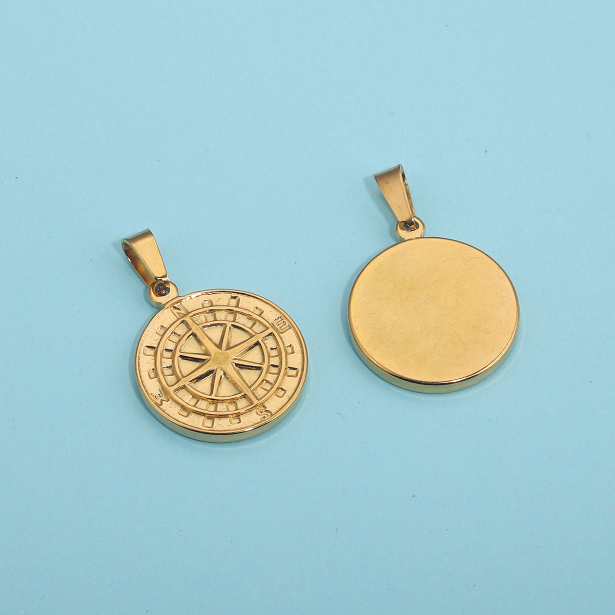 304 Stainless Steel Material 1 Piece 22*33mm 304 Stainless Steel PVD Coated Real Gold Plated Compass Hammered Pendant DIY Jewelry Accessories