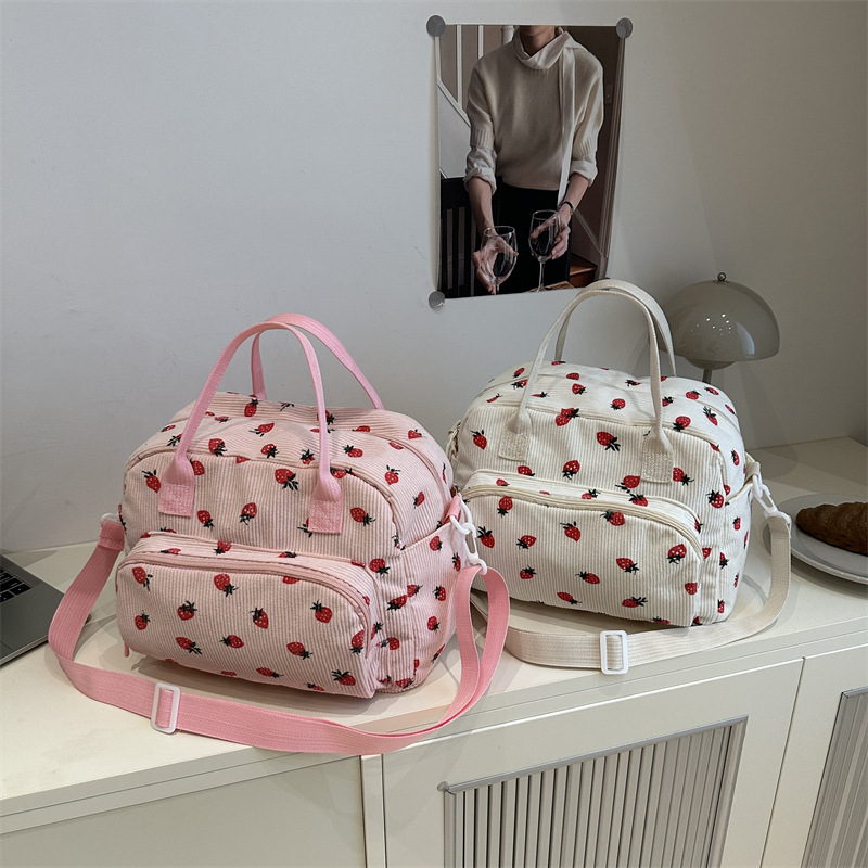 2025 Popular Corduroy Strawberry Travel Bag Large Capacity Casual Shoulder Bag Commuting Versatile Women's Crossbody Bag