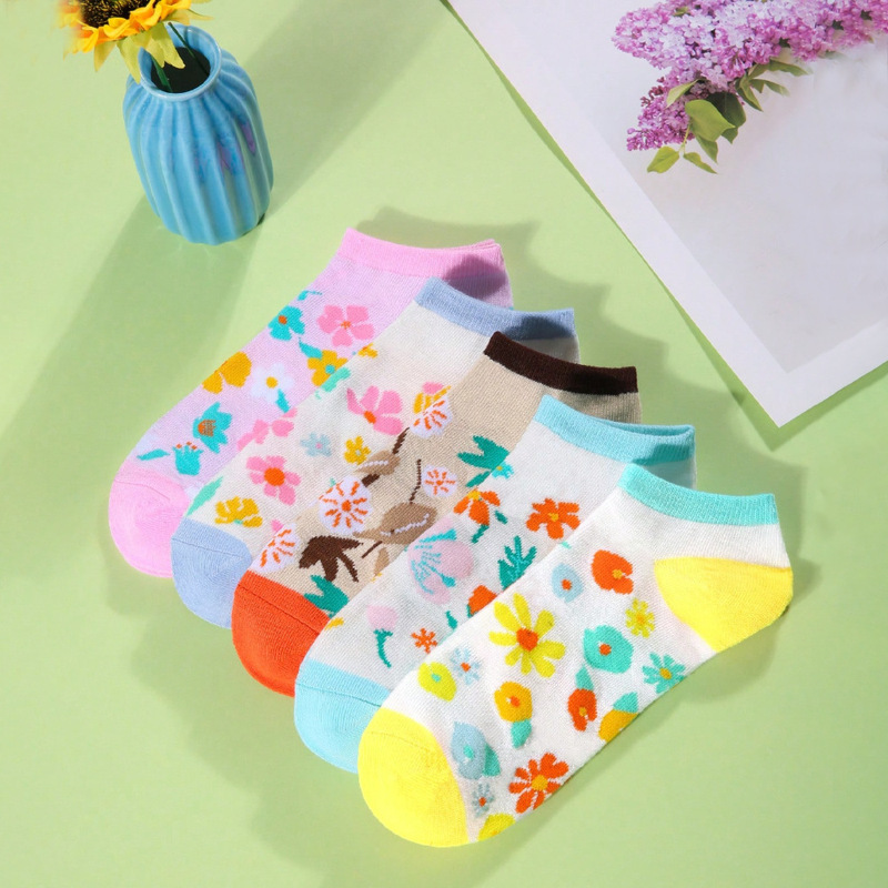 Socks for Women Macaron Flowers Summer New Cartoon Cute Socks Longing for Life Women's Socks Boat Socks Breathable and Sweat-Absorbent