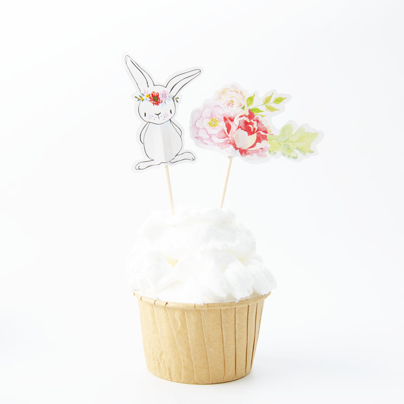 Tarjeta de palillo de dientes de papel grueso de doble cara-insertando Tarjeta de pastel de cumpleaños Decoración de Pastel de papel-insertando plug-in 24 piezas