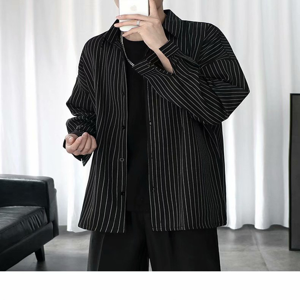 Camisa a rayas estilo Harajuku marca de moda casual Camisa de manga larga estilo coreano suelta de moda ins chaqueta de camisa de todo fósforo