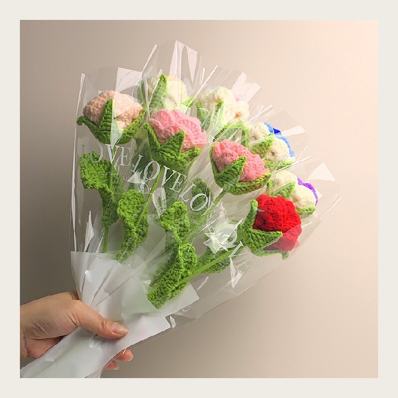 成品跨境手工花毛线钩织编织玫瑰花七夕情人节礼物针织仿真花批发|undefined