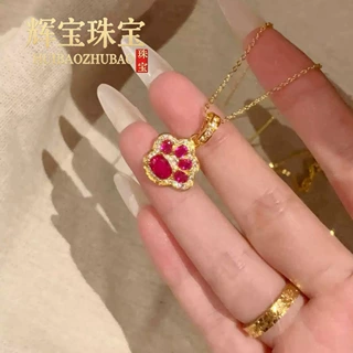 抖音爆款精致红宝猫爪吊坠镶钻可爱甜美显白项链女夏季百搭锁骨链
