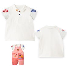 现货童装 夏季男女童卡通小狮子格子熊短袖衬衣内搭一件代发