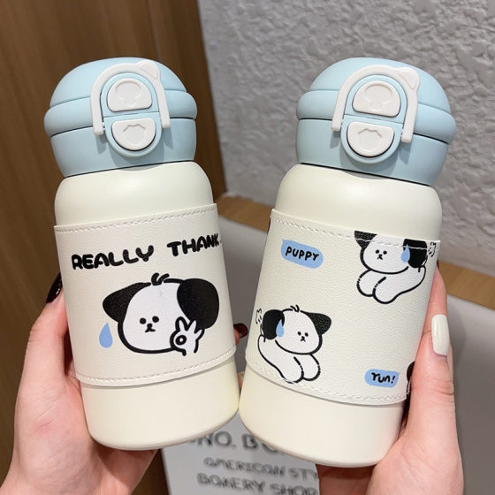 Cute puppy thermos cup 316 stainless steel large capacity new portable water cup for men and women students double drinking pipette cup